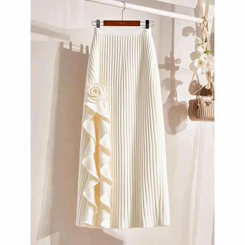 

Ladies New Spring Autumn Roses Irregular Warm A-line Skirt High Waist Slim Sexy Long Warm And Comfortable High Waist Long Skirt