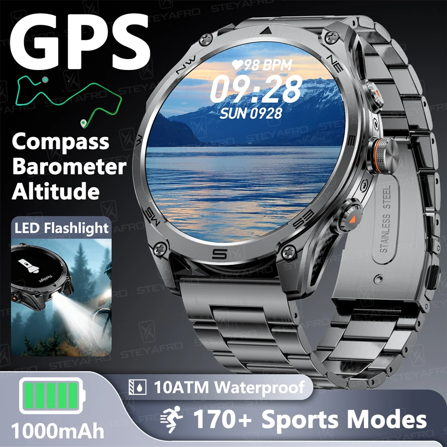 

2025 New Military Smart Watch for Men Built-in GPS 10ATM Waterproof Outdoor Sport Fitness Tracker Health Monitor Bluetooth Call