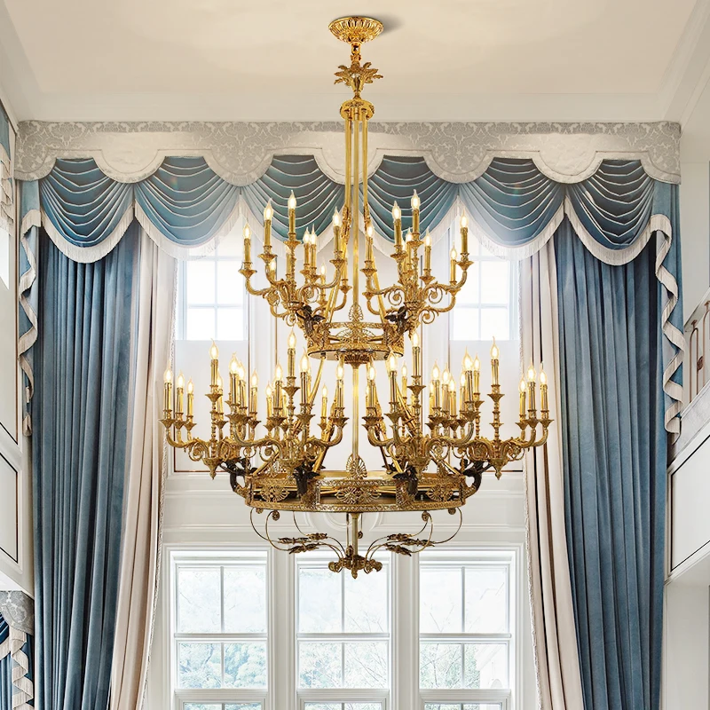 French Rococo Luxury Villa Living Room Brass Large Chandelier Creative Angel Design Duplex Lobby Pendant Light