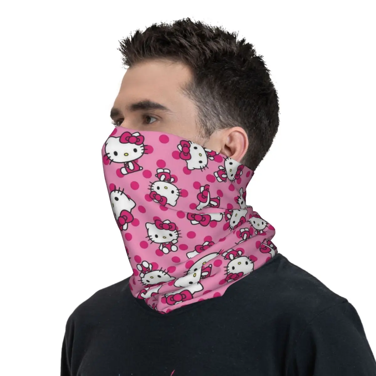 Personalizado hello kitty sanrio bandana pescoço gaiter proteção uv rosto cachecol capa kitty branco dos desenhos animados bandana tubo balaclava