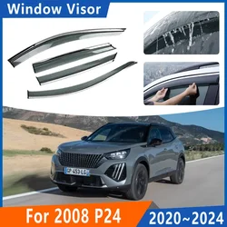 Car Door Visor For Peugeot 2008 P24 2020 2021 2022 2023 2024 Waterproof Rain Eyebrow Wind Side Window Deflector Auto Accessories