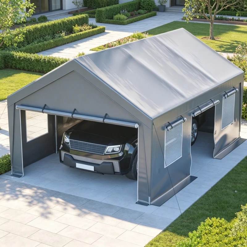 Image of 6x4x3m Allwetter-Garagenzelt, Wasserdichte Seitenwände, Aufrollbare Fenster und Türen, UV-Beständiger Auto-Unterstand, Mehrzweck-Außenlagerung für Gartengeräte