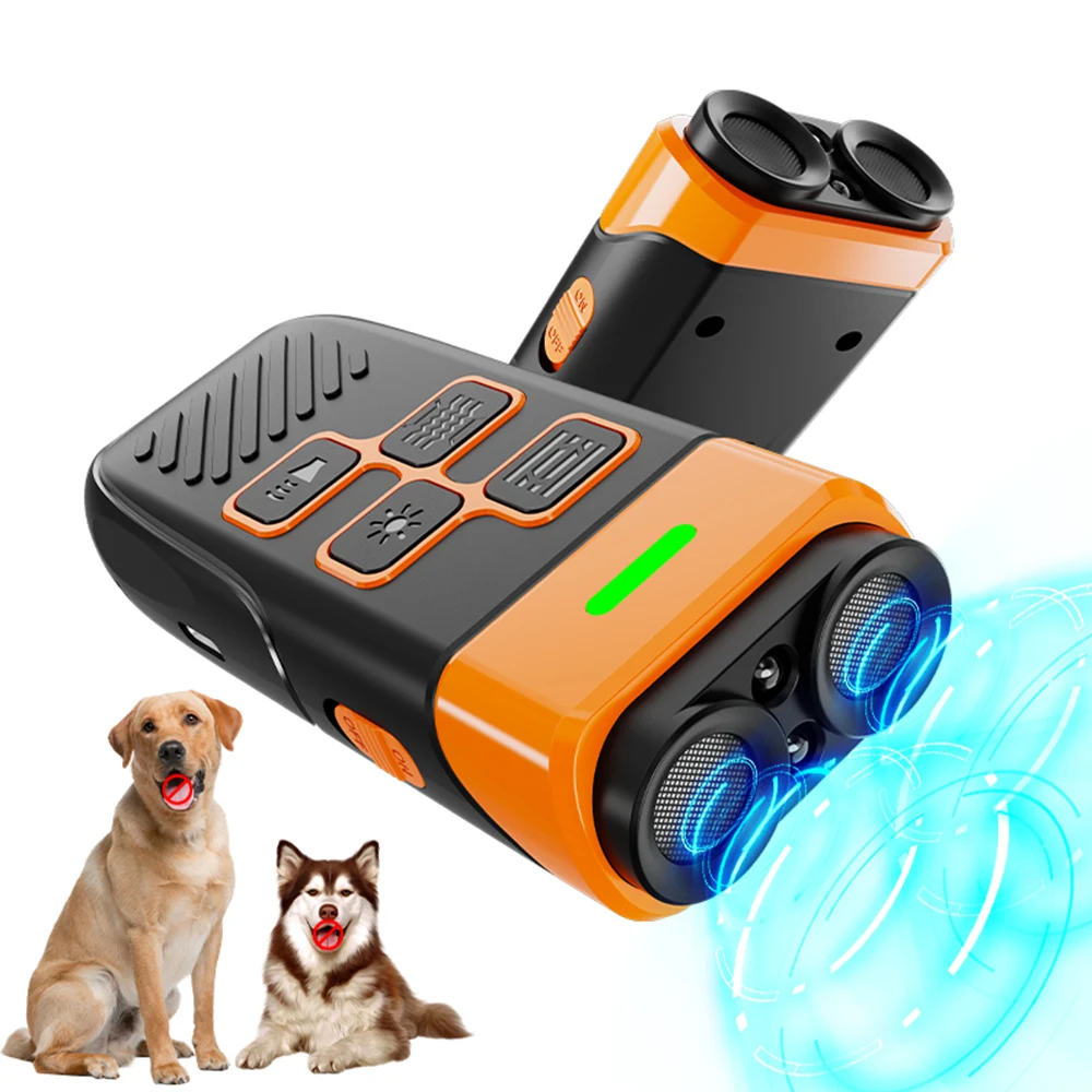 Repelente Ultrassônico Duplo para Cães, Dispositivo Profissional de Treinamento Canino Recarregável, Anti-Latido com Lanterna LED