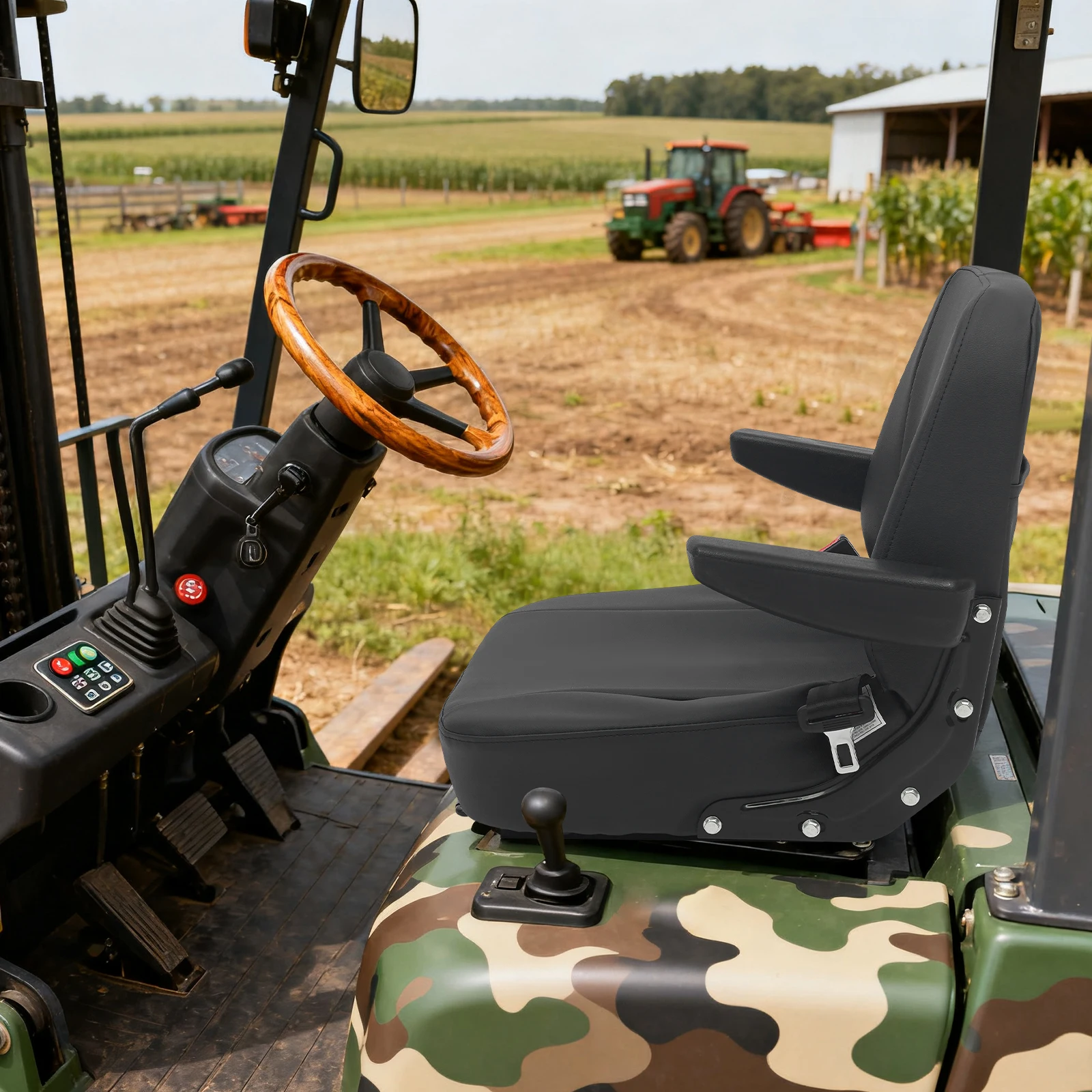 Universal Forklift Seat with Safety Belt, Ergonomic Tractor Seat Adjustable 4.3