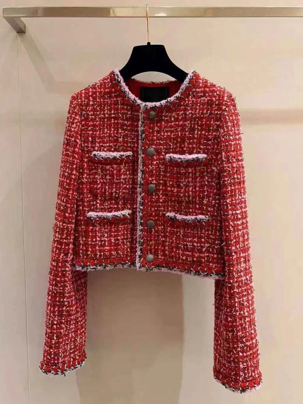 Red  Style Coat Women's New 2026 Luxury Retro Unique Beautiful Tweed Top French Style Button up Short Outerwear