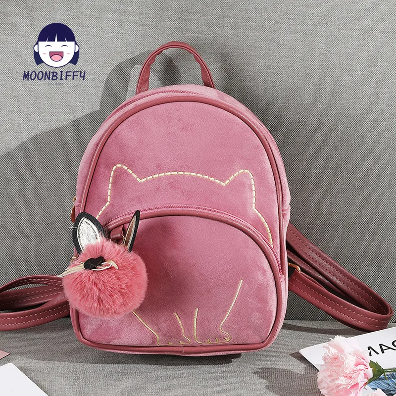 Solid Velvet Short Plush Backpack Cute Plush Ball Kid Toddler Mini Rabbit Bag Baby Cartoon Bowknot Shoulder Bag Schoolbag