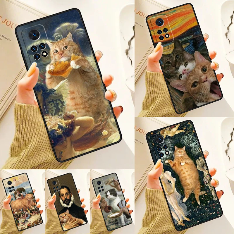 Fun Cat Art Parody Case For Samsung Galaxy S24 Plus S23 S20 S21FE Lite S22 Ultra Note 20 S8 S9 S10 Phone Coque