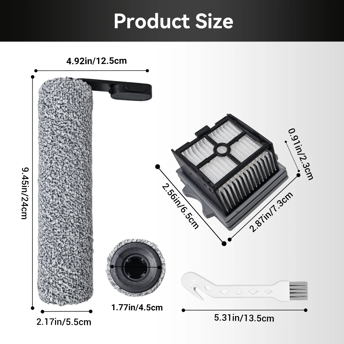 7Pcs Accessories For Tineco GO H2O HammerHead Mess Detect,3 Brush Rollers 3 Filters 1 Cleaning Brush