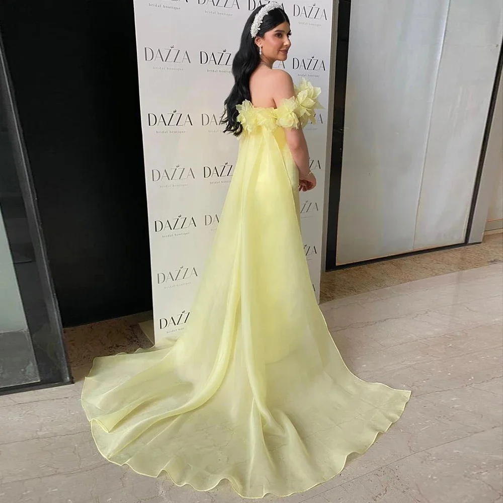 MULONG Said Elegant Arabic Light Yellow Evening Dress with Overskirt for Women Wedding Party Dubai Lilac Formal Prom Gowns