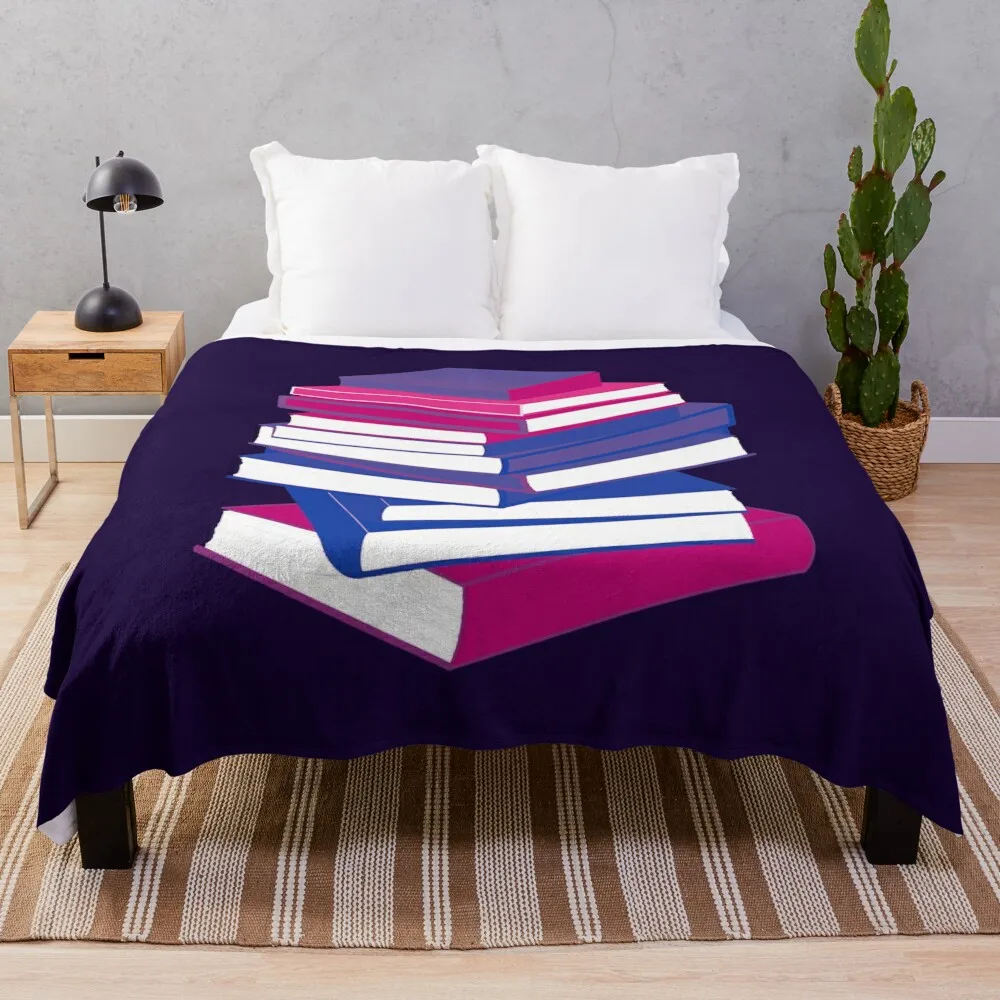 Bi Pride Stacked Books Design Throw Blanket Flannel Hairy Summer Blankets