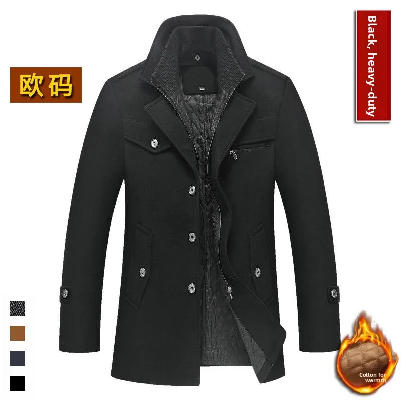 

Мужское шерстяное пальто с двойным воротником, модная повседневная верхняя одежда, однотонное, европейский стиль, весенний сезон