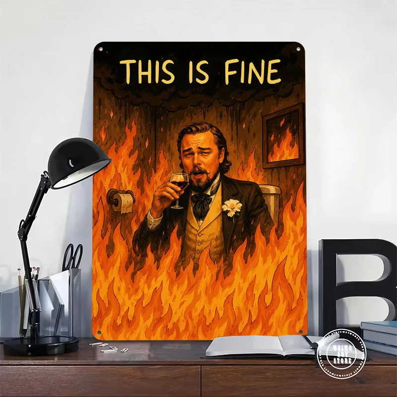 This Is Fine Meme Leonardo DiCaprio Bathroom Metal Poster Perfect Gift for Fans Lovers Customized Wall Art Metal Sign for Decor