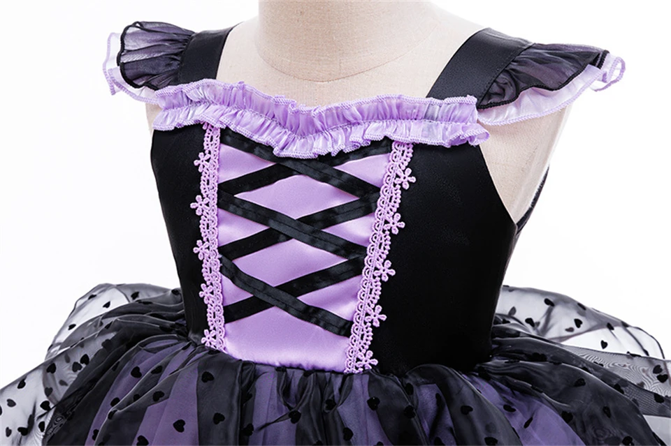 Kids Layered Polka Dot Tulle Tutu Dress for Girls Halloween Cosplay Witch Masquerade Performance Carnival Party Children Costume