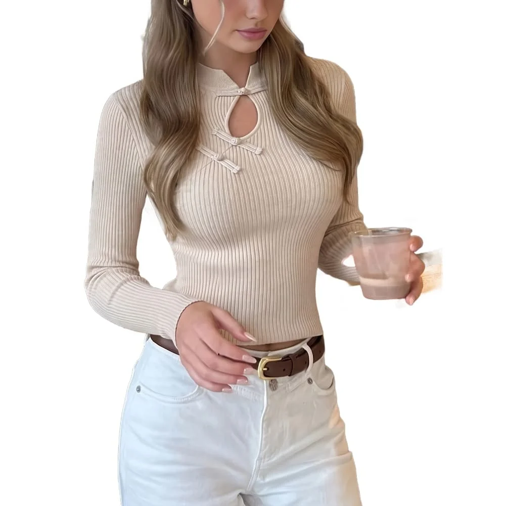 Button Front Shirt Ribbed Long Sleeve Polyester Fabric Medium Elasticity Regular Length Long Sleeve Design Stand-up Collar