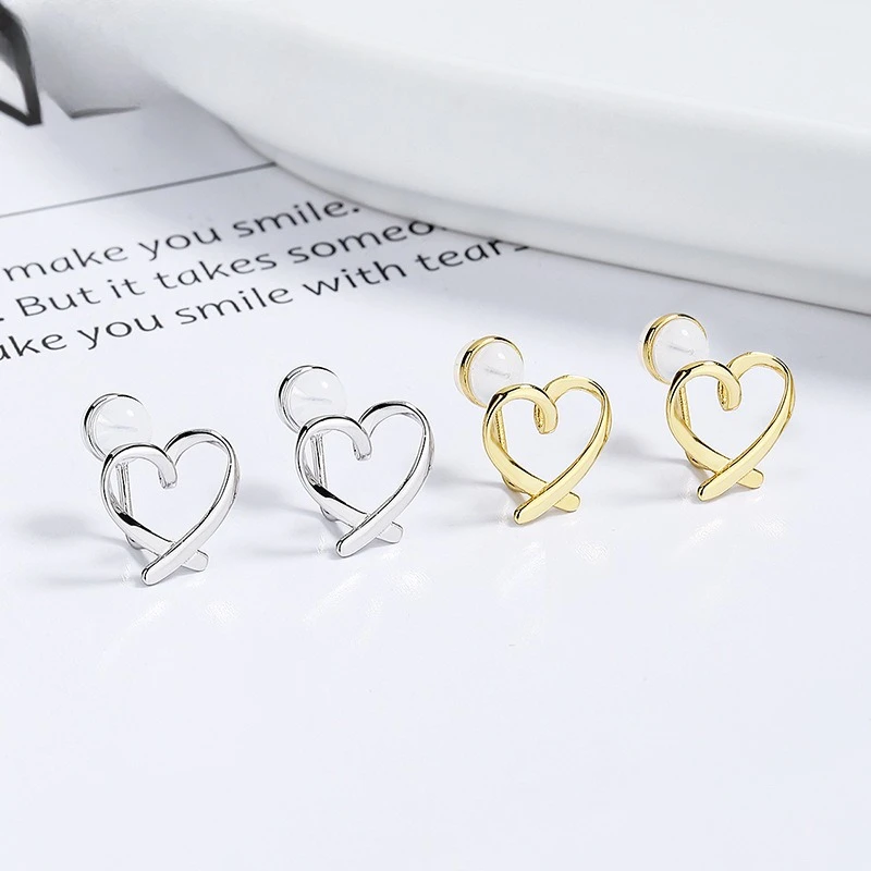 

925 Sterling Silver Twisted Heart Ear Clips for Women, Fashionable Hollow Design, Minimalist Style, High-end Ear Jewelry.