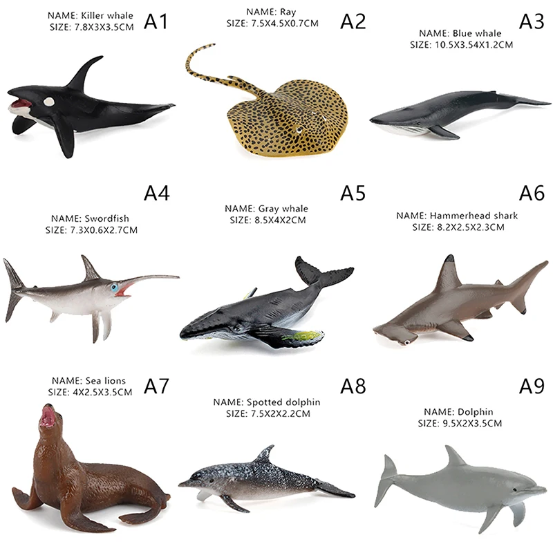 Simulation Marine Life Action Figures Ocean Animal Model Educational Toys Cake Topper,Collection Gift Shark Dolphin Hammerhead