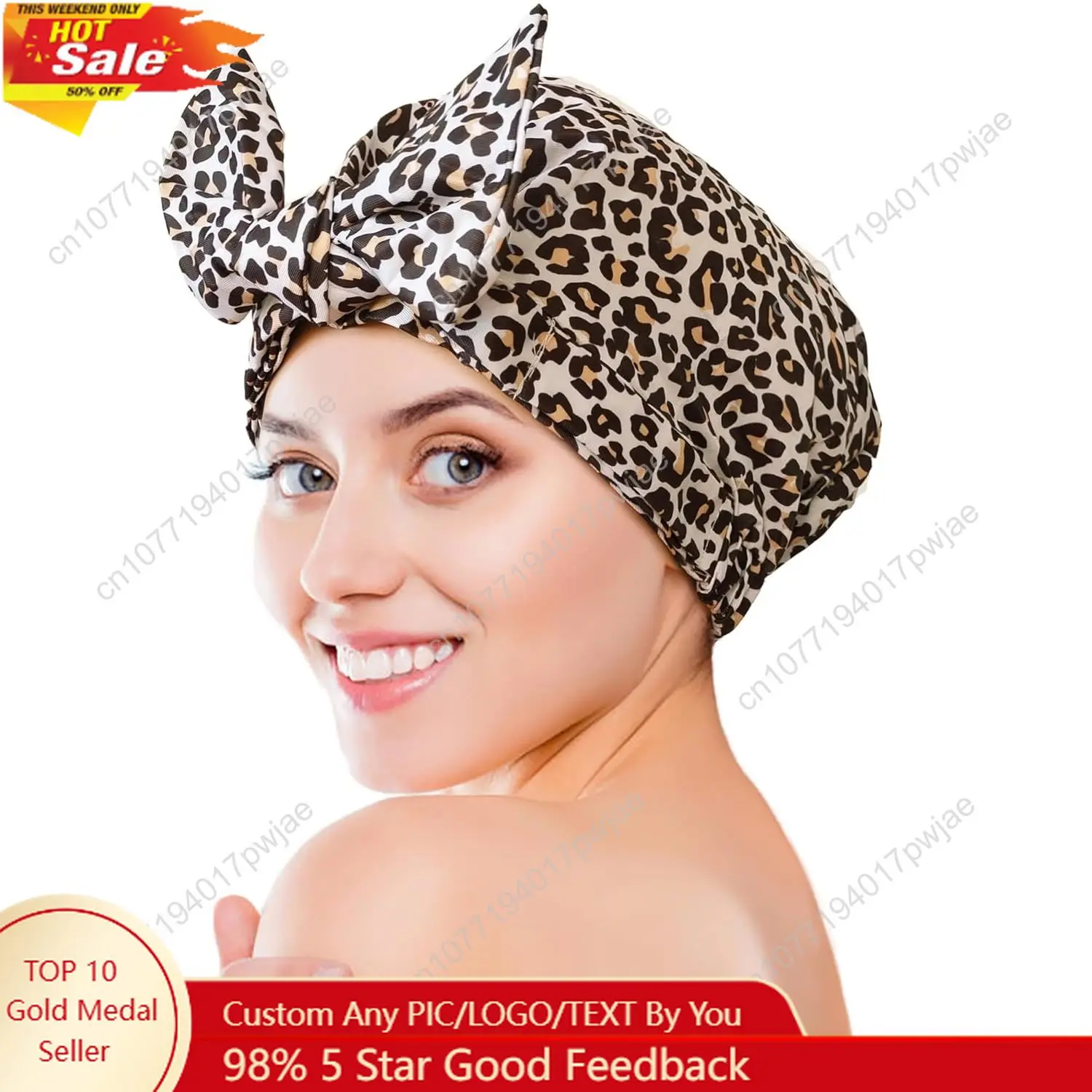 

Luxury Shower Cap for Women Shower Caps for Women Reusable Waterproof, Hair Cap for Shower, Large Adjustable Bowknot Bath Cap f