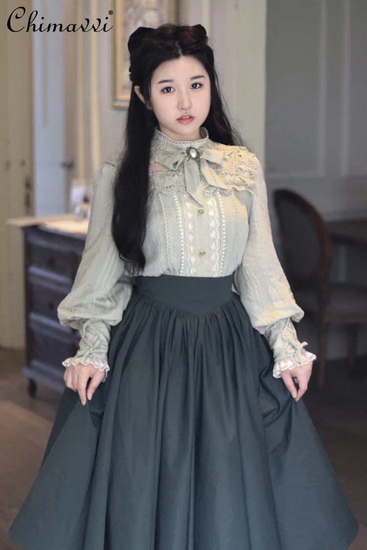 

Original Design Lolita CLA Shirt 2024 Autumn Clothes New Fashion Retro Daily Long Sleeve Sweet Cute Blouse Women Tops All-match