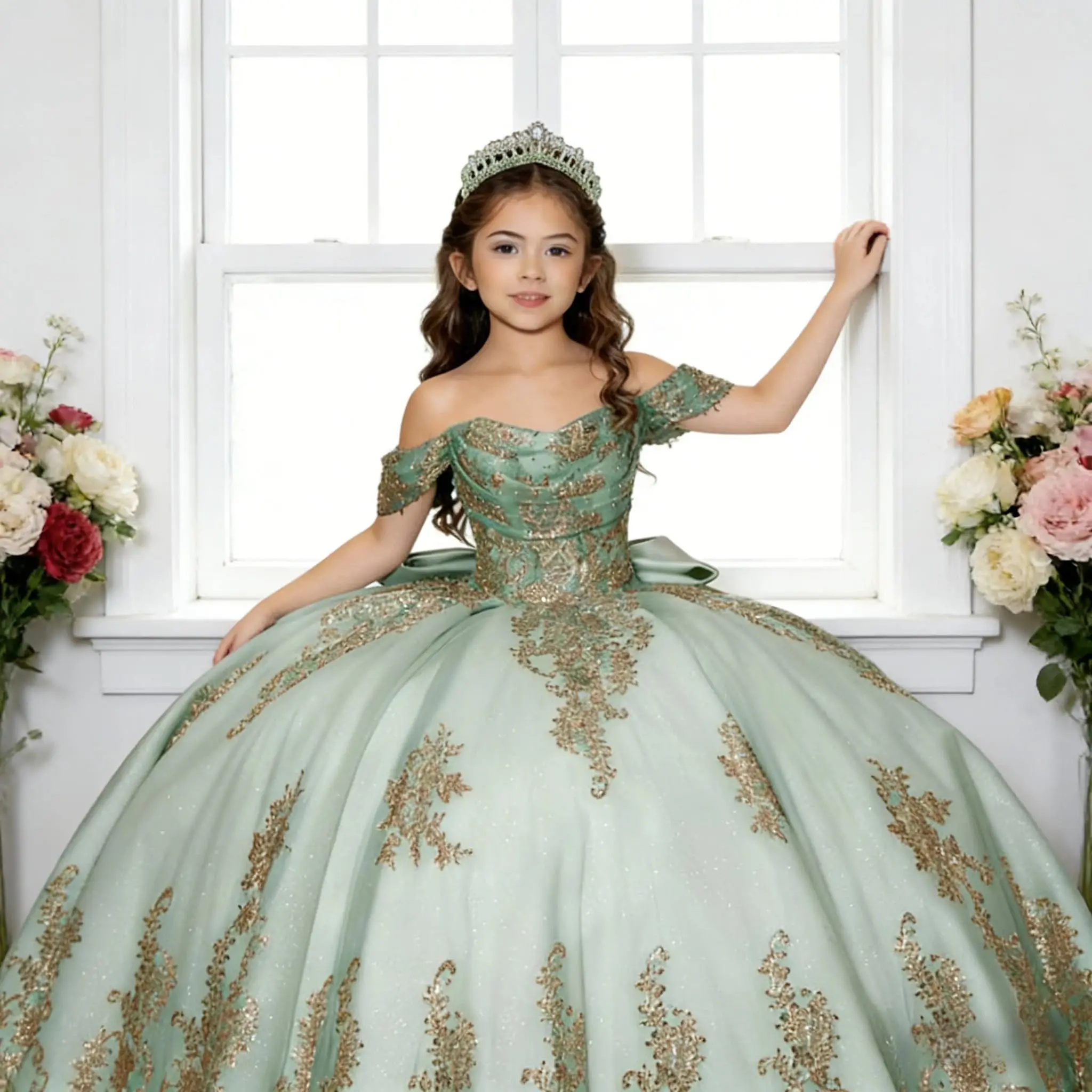 Customized Luxury Flower Girl Dress For Wedding Appliques Floor Length With Long Train Elegant Princess Birthday Pageant Gown