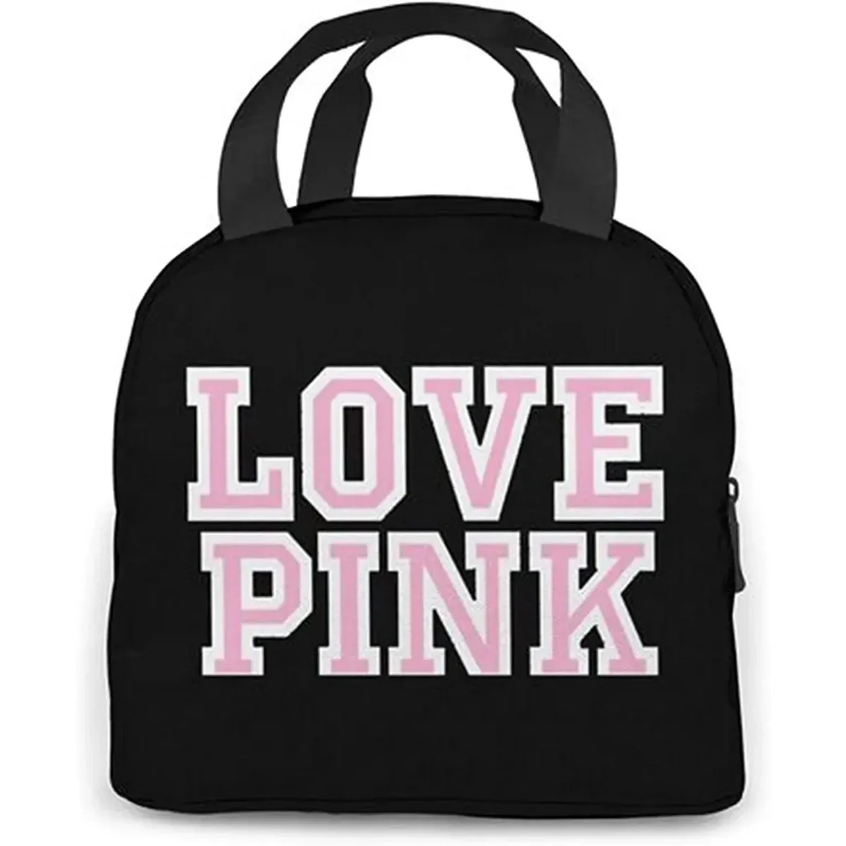 Love Pink Black Portable Insulated Lunch Bag Waterproof Tote Bento Bags Lunch Tote for Women Lunch Box for Work School Picnic