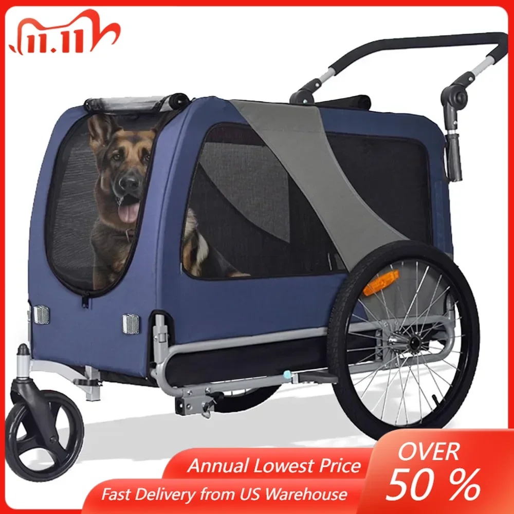 Premium Large/XL Pet Bike Trailer & Stroller for Large Sized Dog or Multiple Small Dogs,Low Center of Gravity Easy Folding Frame