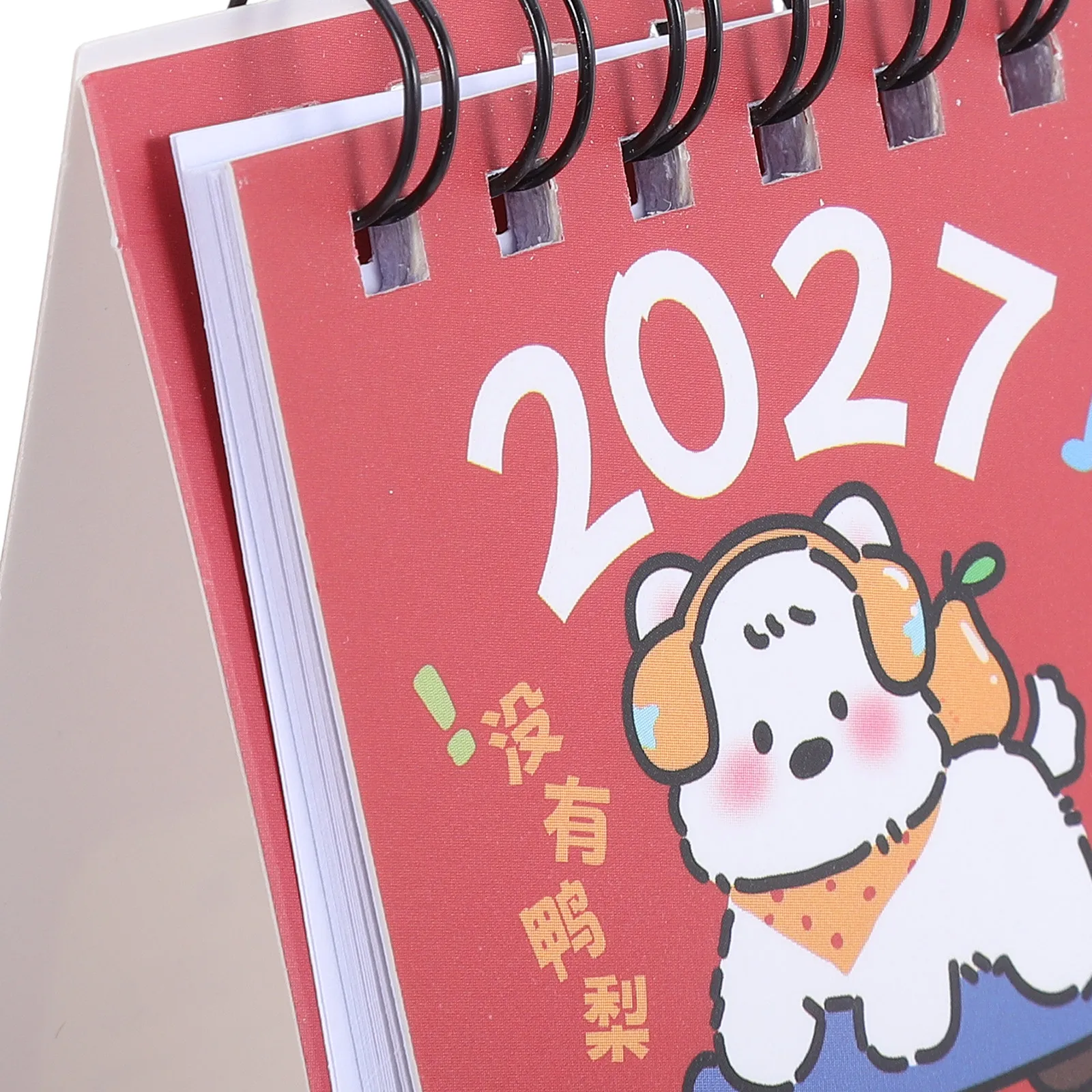 Mini Desk Calendar 2027 Dog Pattern Standing Flip Desktop Calendar Metal Ring Binding Cute Cartoon Design Office School Use