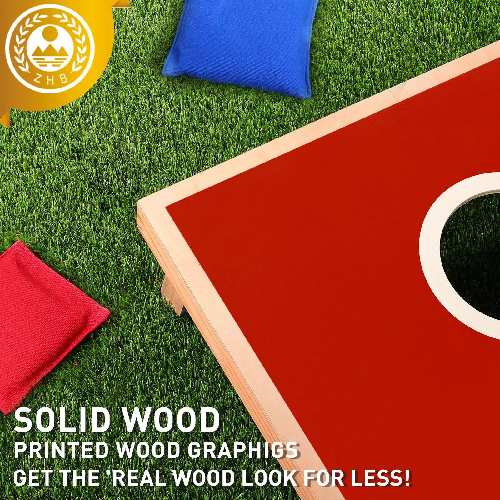 

Solid Wood Premium Cornhole Set - 3 Feet x 2 Feet Game Boards, Includes Set of 8 Corn Hole Toss Bags