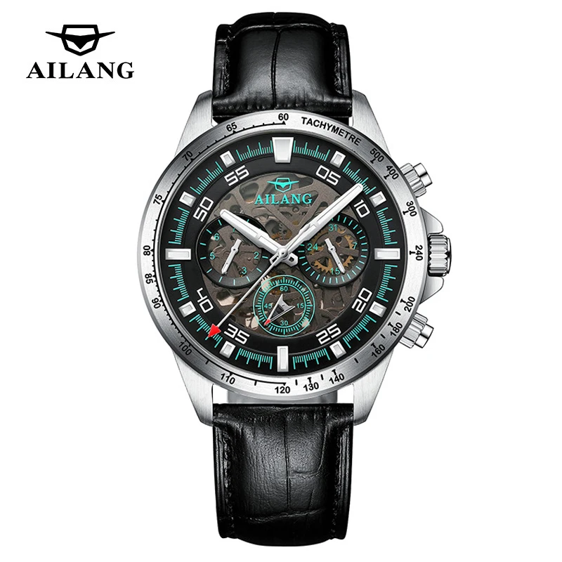 

AILANG брендовые роскошные мужские механические часы с автоматическим заводом, модный дизайн с кожаным ремешком, водонепроницаемые светящиеся мужские наручные часы