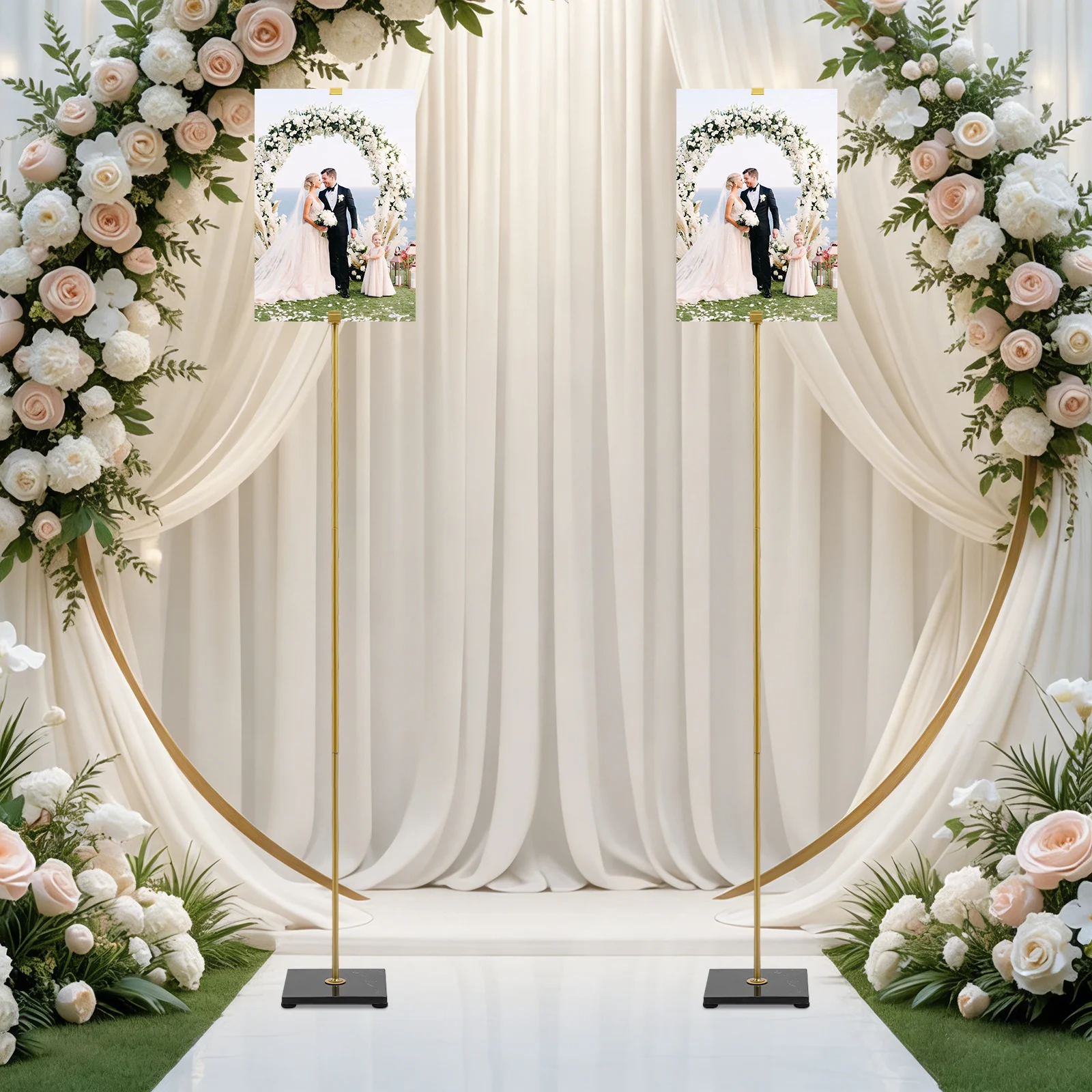 

2pcs Height Adjustable Poster Display Stands Floor Gold Sign Holder Stand Multifunctional Indoor/OutdoorDisplay Stands for displaying road signs,price lists,advertisements,portraits,landscapes,flyers,posters