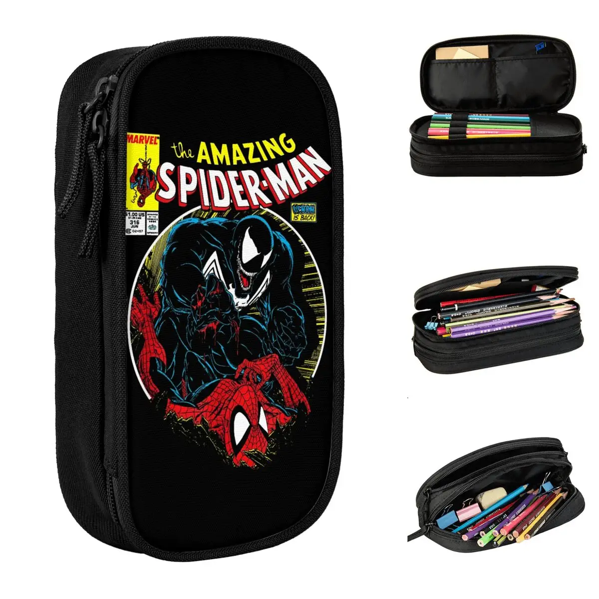 Spider-Man VS Venom Bloody Battle Comic Cover Pencil Cases Pencilcases Pen Boy Big Capacity Pencil Bags Office Gifts Stationery