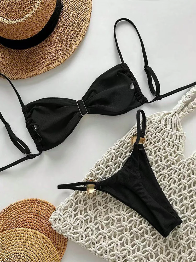 

Новинка 2026: Сексуальный пляжный комплект бикини Vzvn из двух частей с открытой спиной и бандажными элементами, однотонный, с трусиками-стрингами, женский раздельный купальник в бразильском стиле