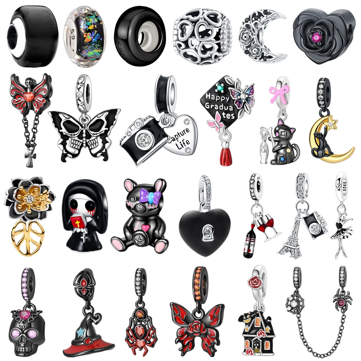 

Оригинальный кулон из стерлингового серебра 925 пробы в форме кошки, бабочки, сердца, паука, стеклянный бисер, подходит для женских браслетов, ожерелий, украшений, подарков.