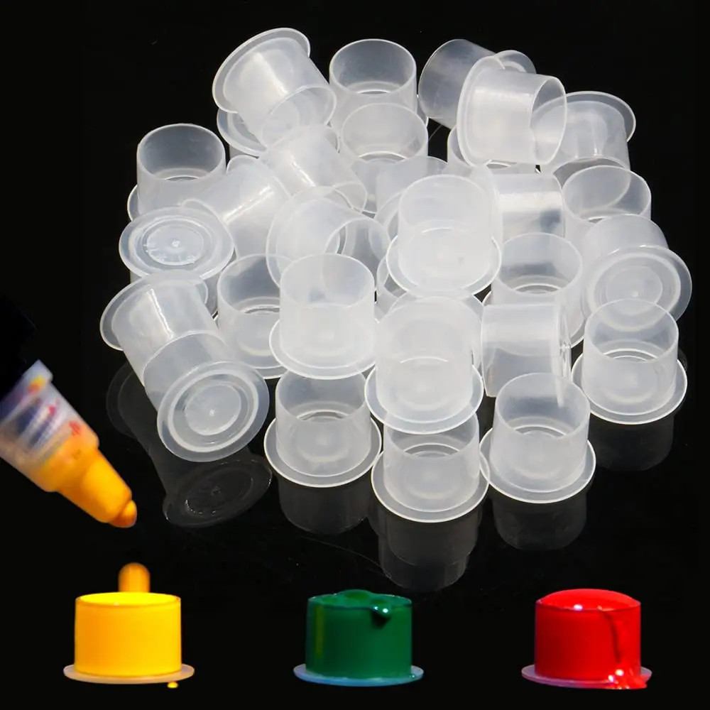 100pcs Plastic Clear Tattoo Ink Cups Caps 17mm 14mm 11mm Clear Self Standing Ink Caps Container for Tattoo Pigment Accessories