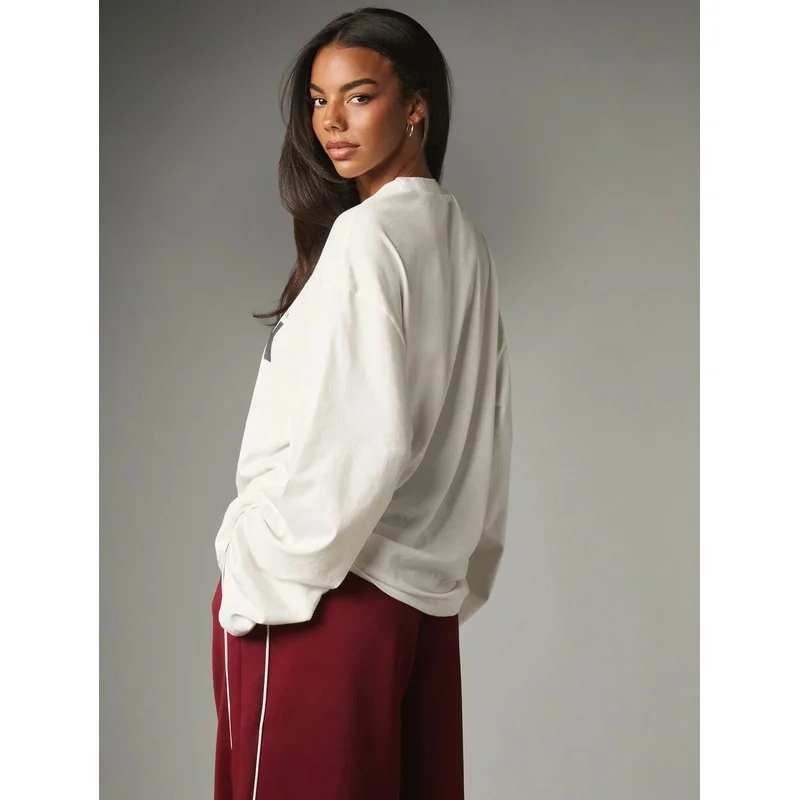 Crew Neck Long Sleeve Graphic Tee With New York Manhattan 1996 City Print Casual Top