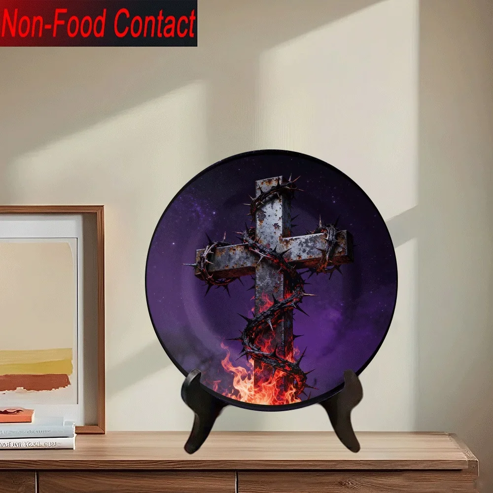 2D Flat, 1pc Ceramic Decorative Plate, Non-Food Contact, Perfect for Home Study and Living Room, Ideal Gift, Halloween Theme