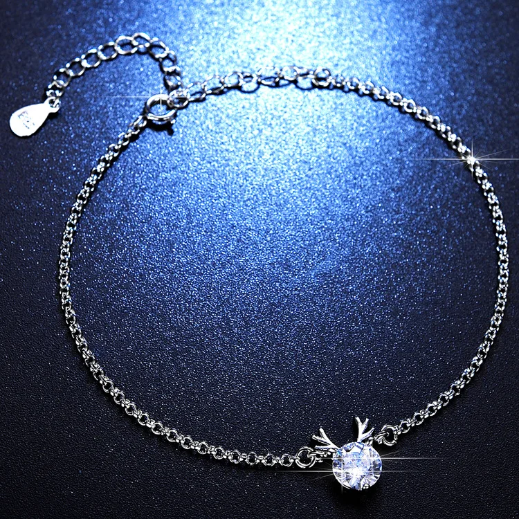 A delicate Korean-inspired geometric bracelet crafted from white copper with diamond-encrusted round accents in white gold tone