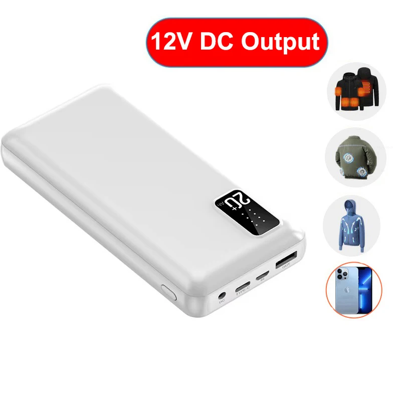 

For Xiaomi Mi iPhone Power Bank 20000mAh 12V DC Output Portable Charger External Battery Pack for Cooling Fan Heated Vest Jacket