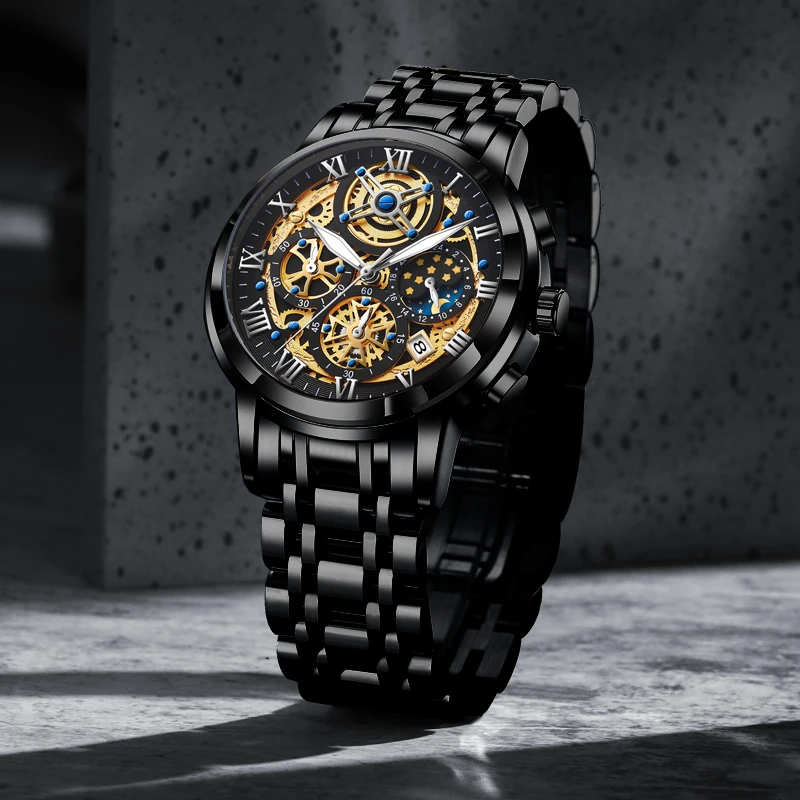 Lige moda masculina relógio de negócios data relógios masculino aço inoxidável à prova dwaterproof água luminosa quartzo relógio de pulso cronógrafo masculino