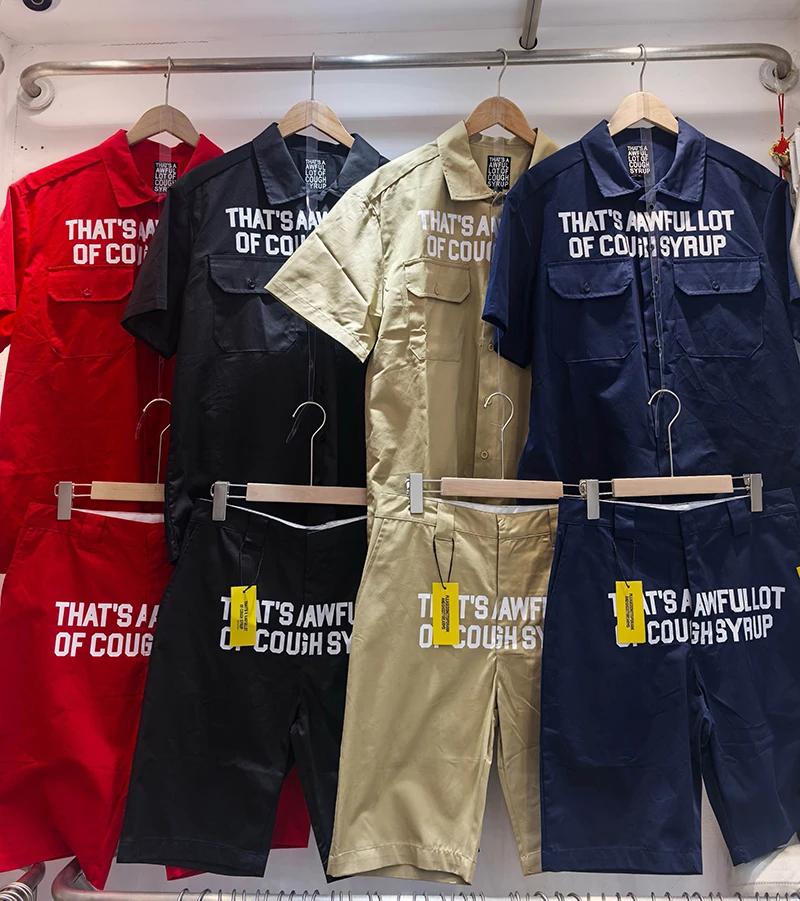 Streetwear Letter Prints Simple Fashion Shirts That's A Awful Lot of Cough Syrup Shorts Men Women Sets Summer Hip Hop Style Top