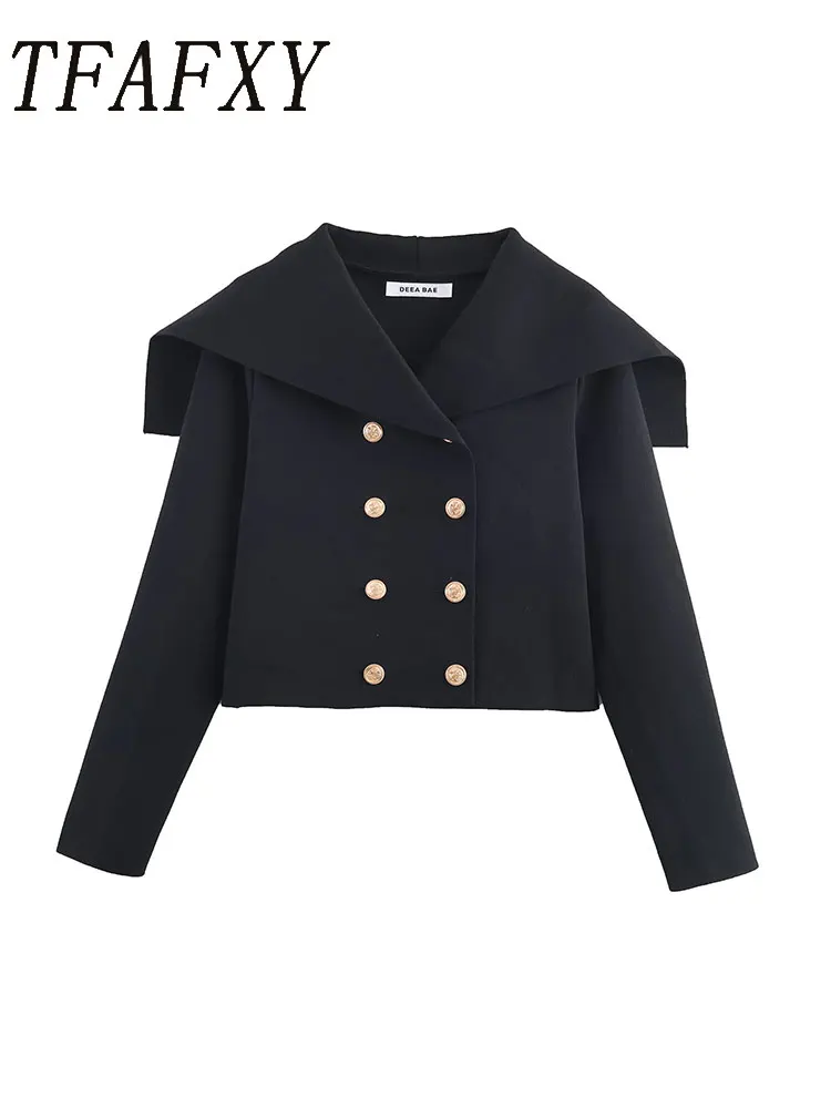 

TFAFXY Chic knitted Jackets Women Long Sleeve Double-breasted Coats Fashion 2025 Autumn Spring Female Outwears