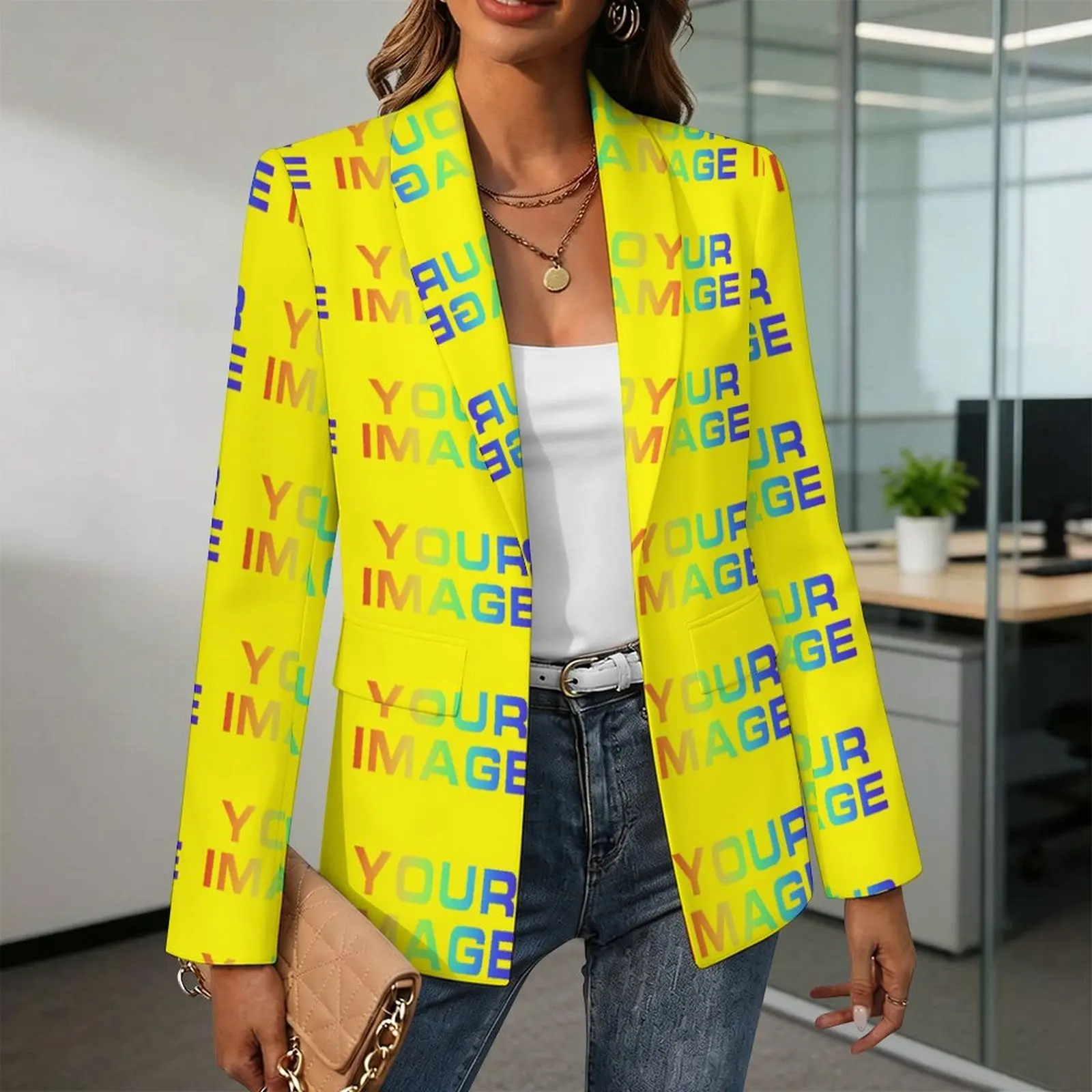 Elegant Suit Women Trendy Commute Lapel Blazer Coat Spring Summer Minimalist Office Lady Blazer Custom Print On Demand 6XL 7XL