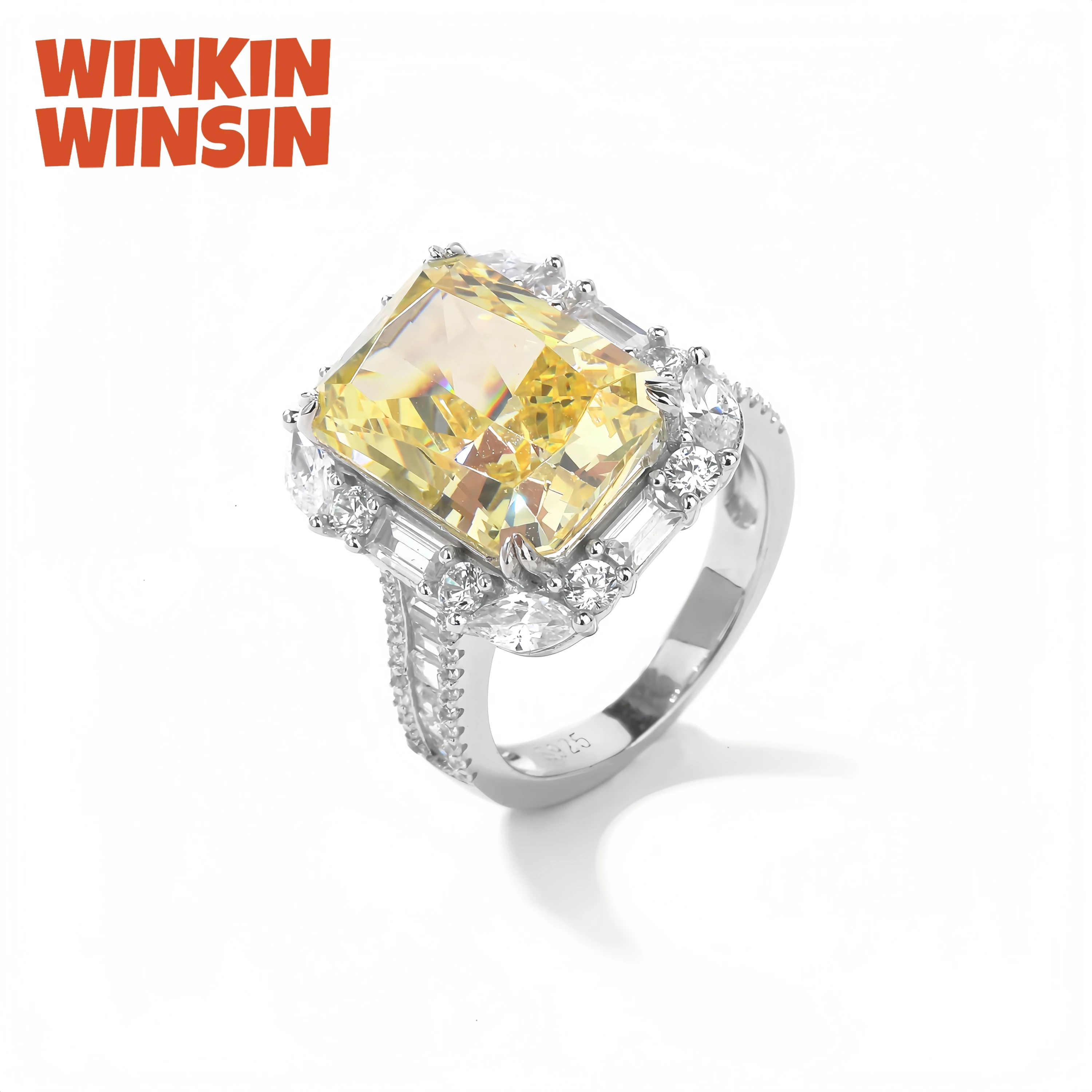 

Бренд WINKIN WINSIN, стерлинговое серебро 925, кольцо с квадратным желтым бриллиантом, высокоуглеродистый бриллиант, выращенные в лаборатории кольца с драгоценными камнями, ювелирные изделия