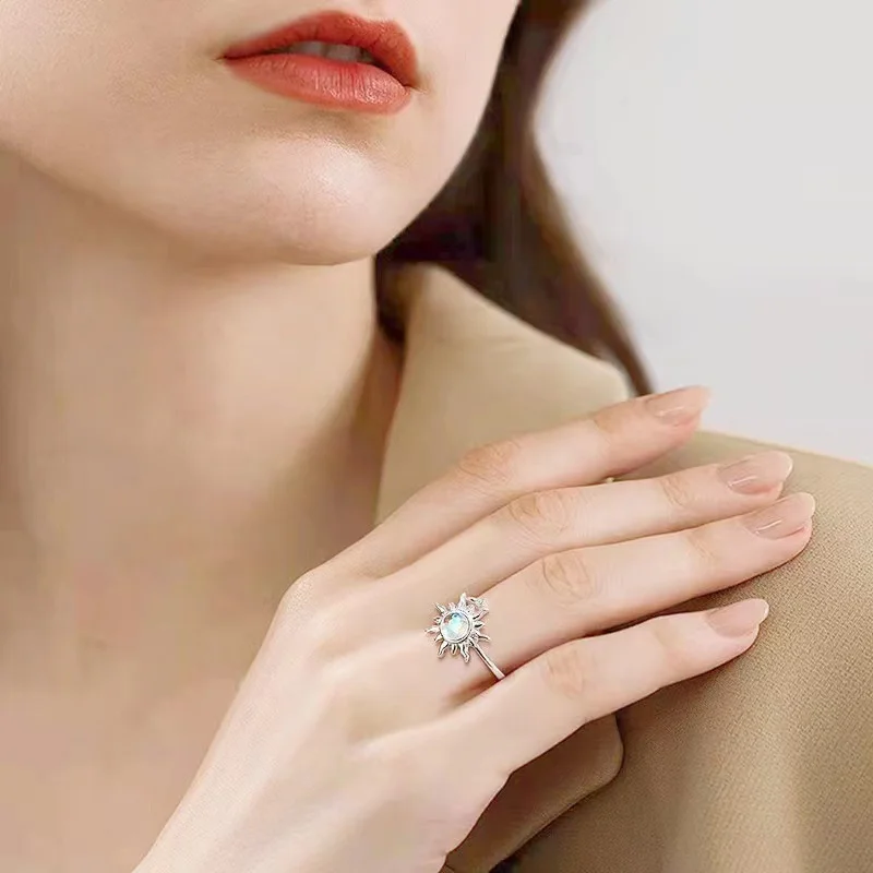 New In Sunflower Adjustable Open Women'S Rings 2024 Trend Anxiety Relief Diamond Spinning Rotating Ring Anillo Antiestres