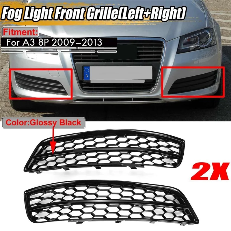 

Black Car Front Bumper Fog Light Mesh Grille Parts For A3 8P 2009-2013 Fog Lamp Honeycomb Cover 8P0807681 8P0807682D-A28K