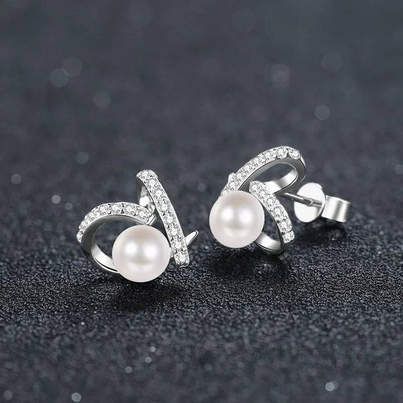 

ZFSILVER Trendy s925 Silver Moissanite Classic Waterfresh White Pearl Heart Earring Charms Women Accessories Jewelry Gift XEZ087