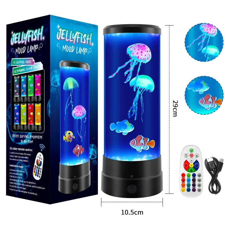 Jellyfish Fish LED Night Light Aquarium Atmosphere Colorful Lamp Remote Control Table Lamp Home Decorative Ornaments USB Plug