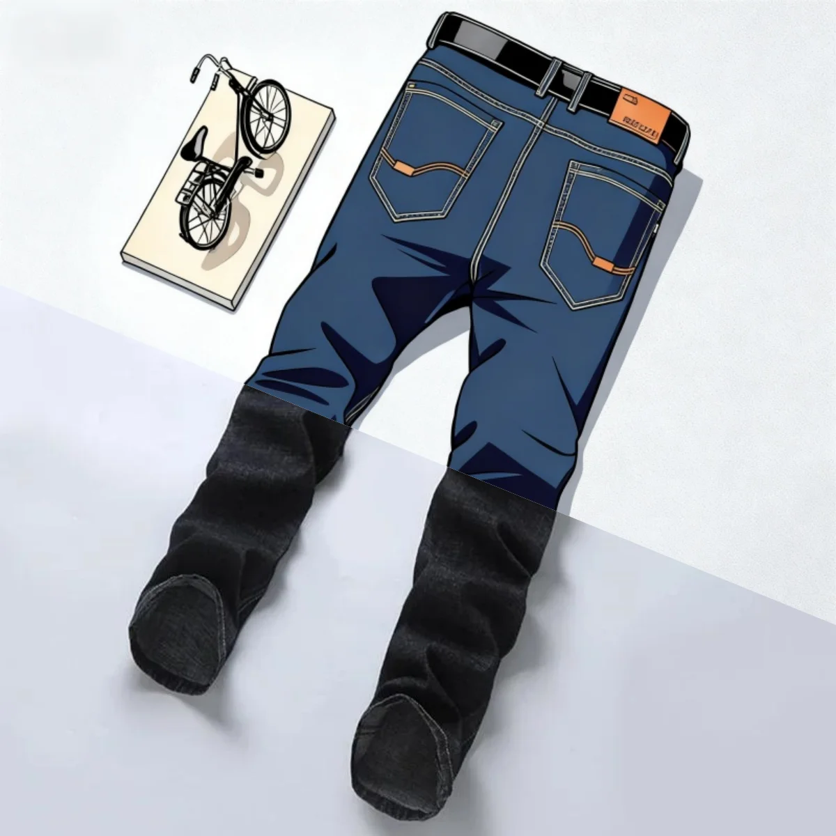 

Men's slim-fitting stretch jeans, business casual cotton denim straight pants, men's black and blue long pants, suitable for com