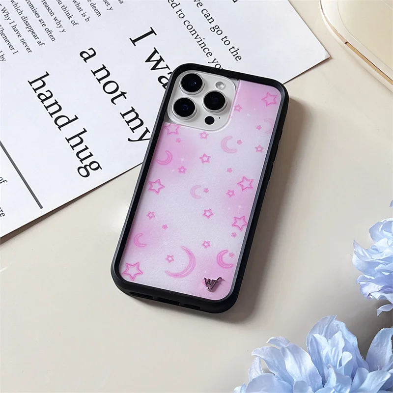 Wildflower 3D WF Metal Logo Rabbit Phone Case for iPhone 17 16 15 14 13 12 Pro Max Plus Angel Boy Pink Moon Star Back Cover