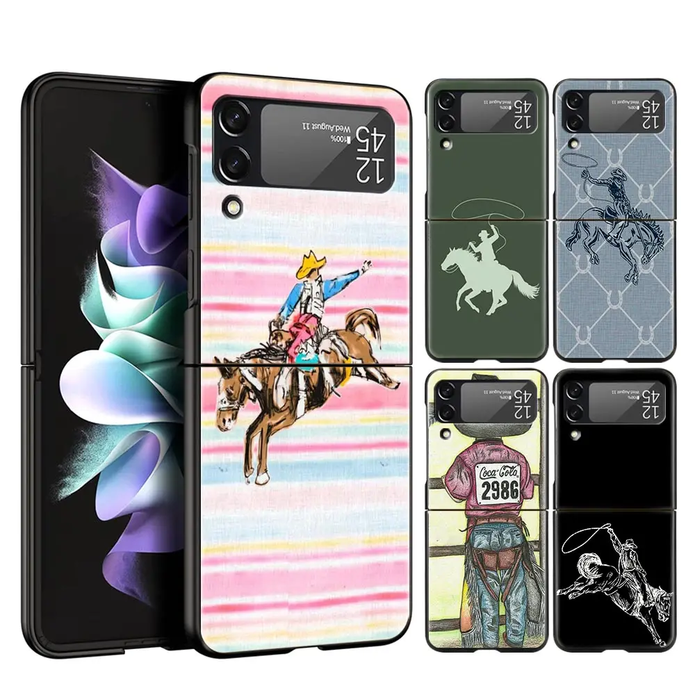 Hard PC Phone Case For Samsung Galaxy Z Flip 7 6 5 4 Black Cover For Galaxy Z Flip 3 Foldable Shockproof Cowboy Fundas Capas Bag