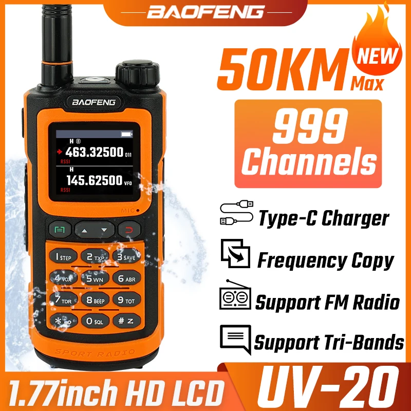 Baofeng UV-20 워키토키, 방수 듀얼 밴드, 고출력 CB 햄 라디오, 사냥용 장거리 양방향 라디오, 2023